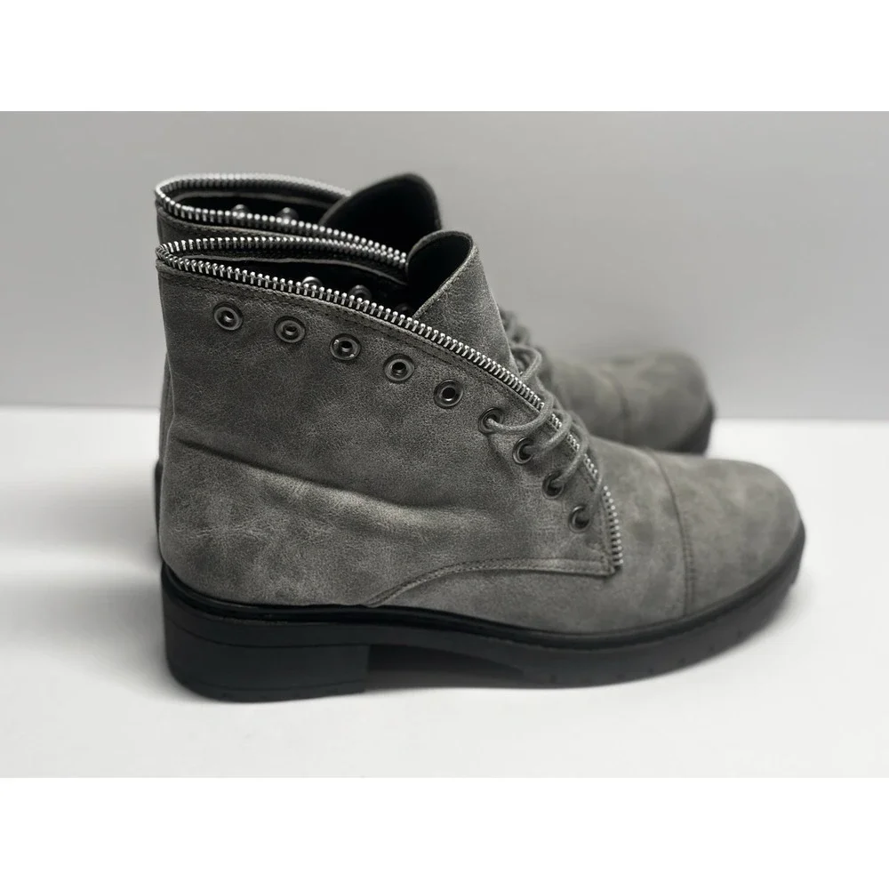 Qupid Bootie Women's Gray Zip‎ Grunge Boots Size 6.5